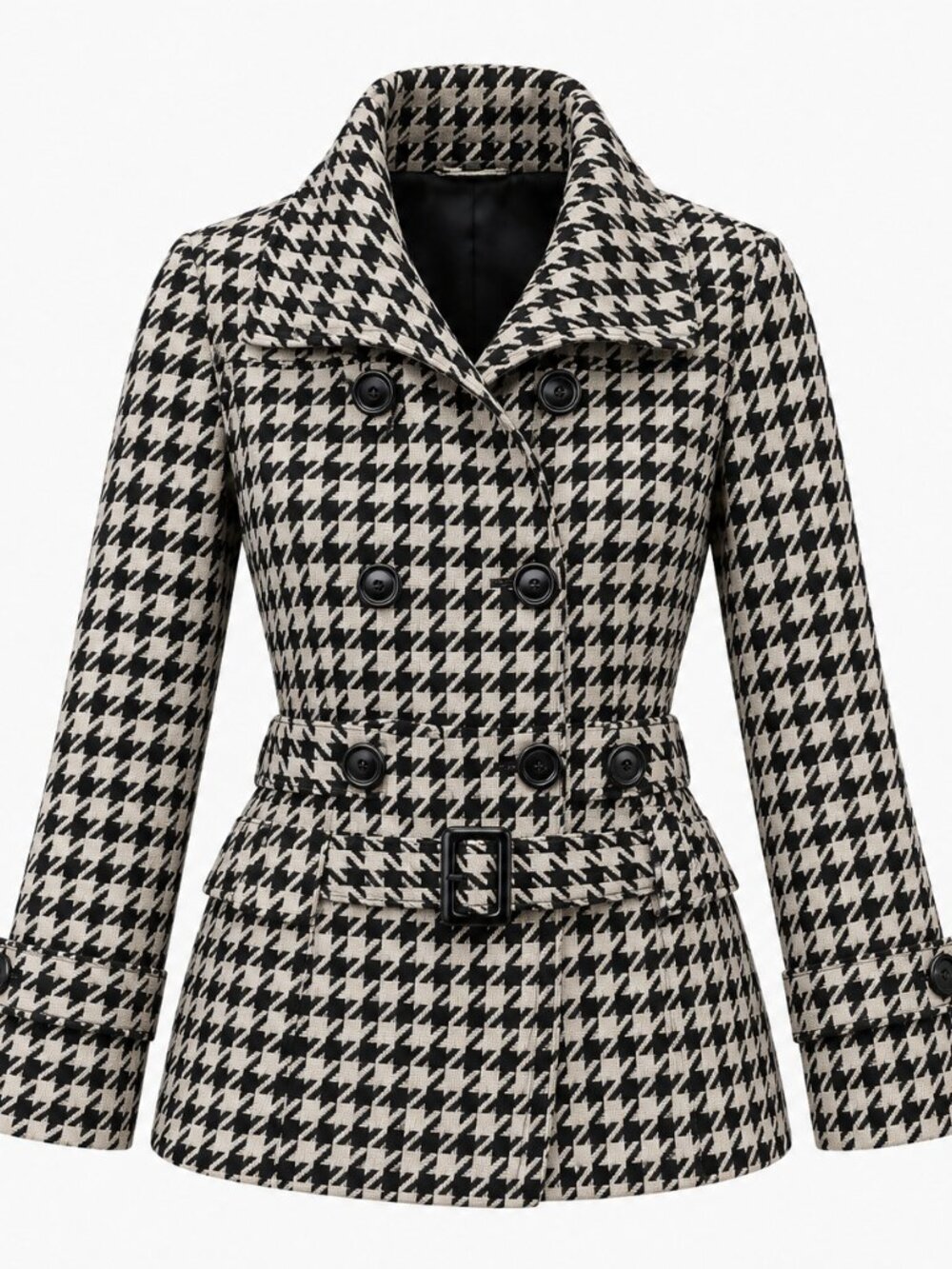 American Rag Cie Black & White Retro Houndstooth Wool Blend Peacoat, Small